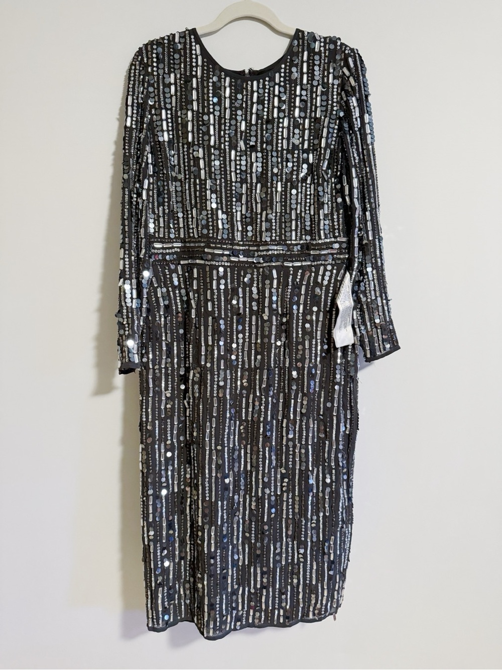 Mac Duggal - Charcoal Sequins Long Sleeve Dress - Picture 4 of 8